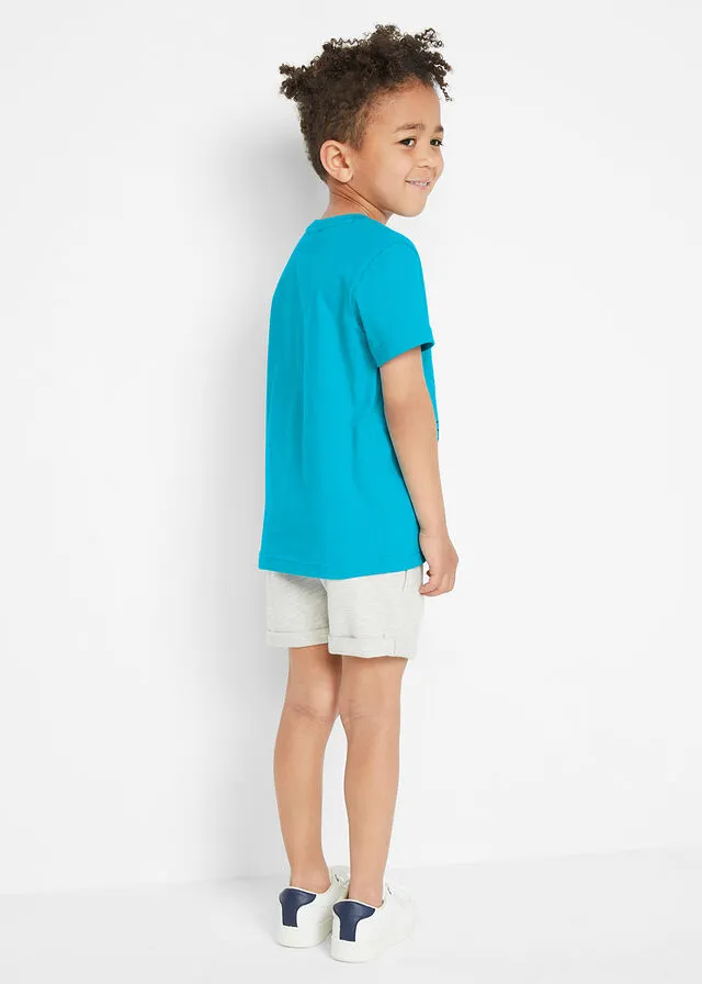 CAMISETA Y PANTALóN CORTO PARA NIñO (2 PIEZAS) TURQUESANATURAL JASPEADO